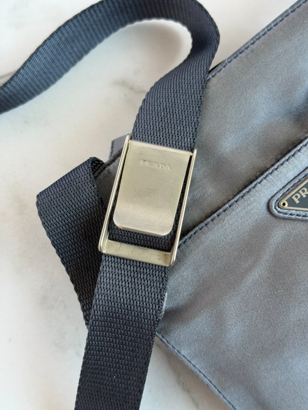 Prada Crossbody Messenger Shoulder Bag Milano Gray Satin Nylon AUTHENTIC - Picture 4 of 8